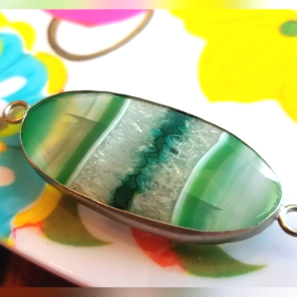 Green And White Agate Pendant Sterling.g Silver Pendant